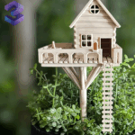 Mini Treehouse with Ladder for Flower Pot