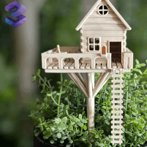 Mini Treehouse with Ladder for Flower Pot